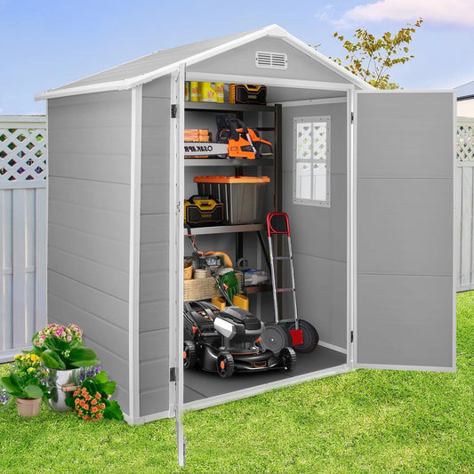 6X4 FT Resin Storage Shed,  Backyard Storage Sheds with Lockable Door, Garage Patio Garden Storage Shed, TE2770