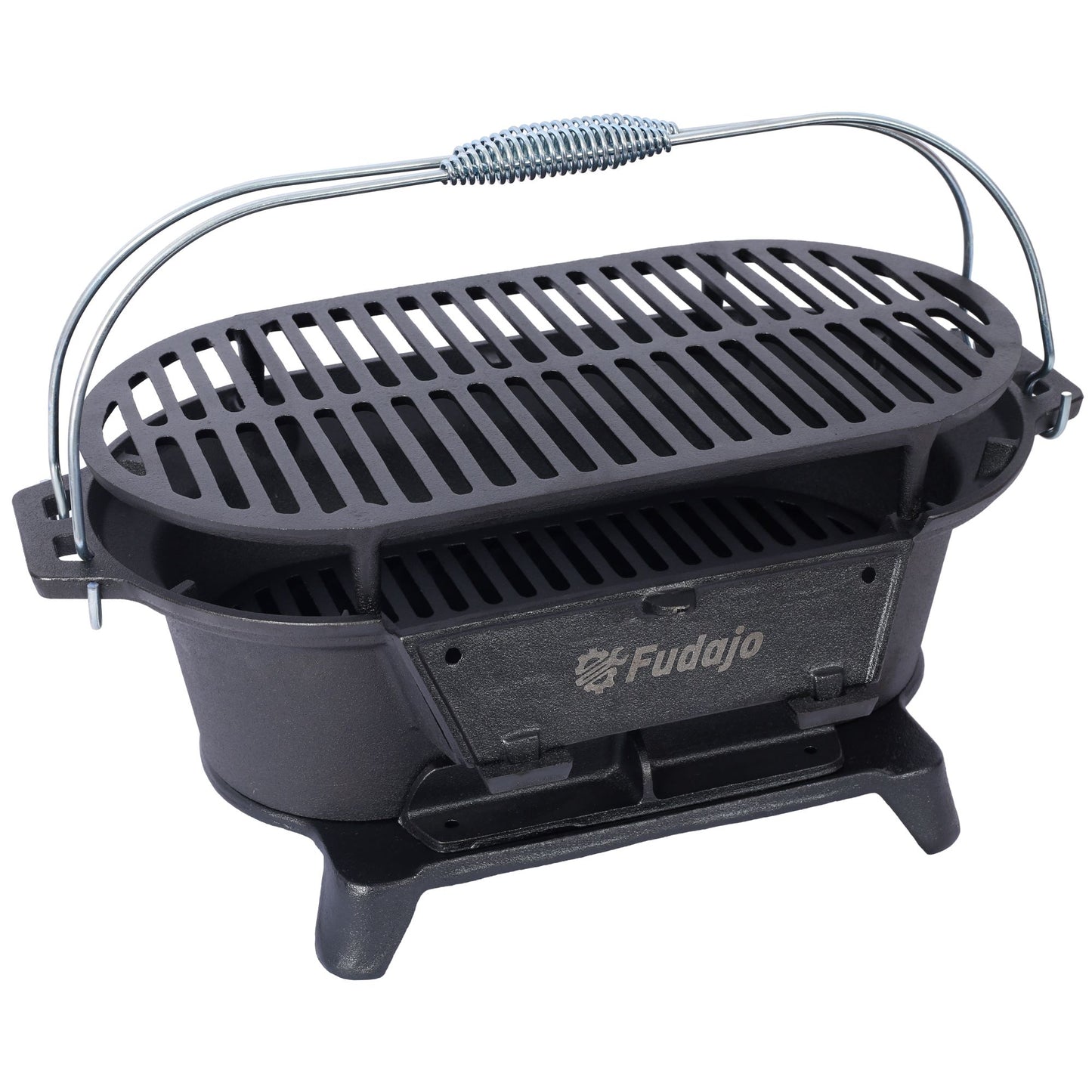 Outdoor Oval Cast Iron Grill, Portable Charcoal Grill, and Desktop Cast Iron Frying Pan