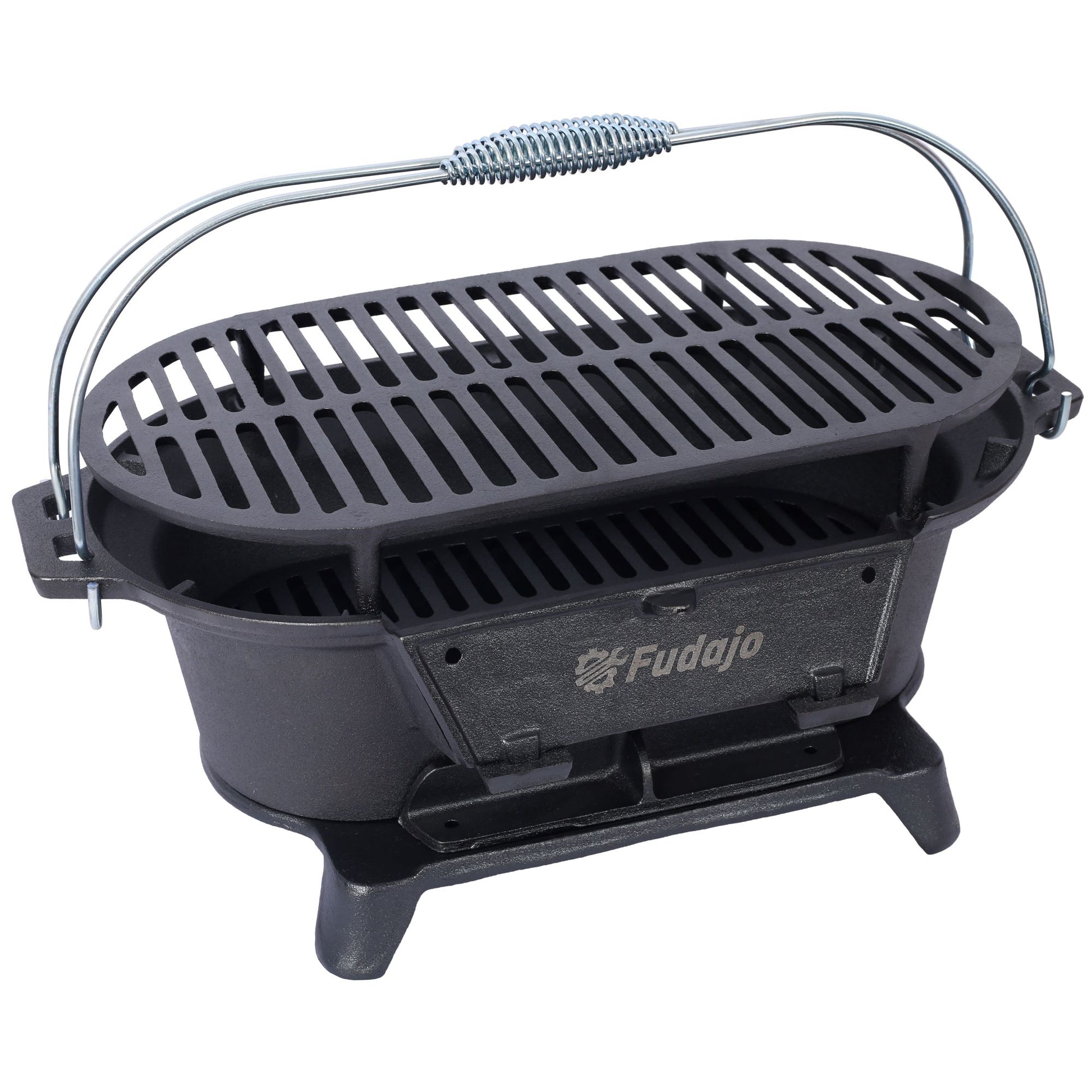 Outdoor Oval Cast Iron Grill, Portable Charcoal Grill, and Desktop Cast Iron Frying Pan