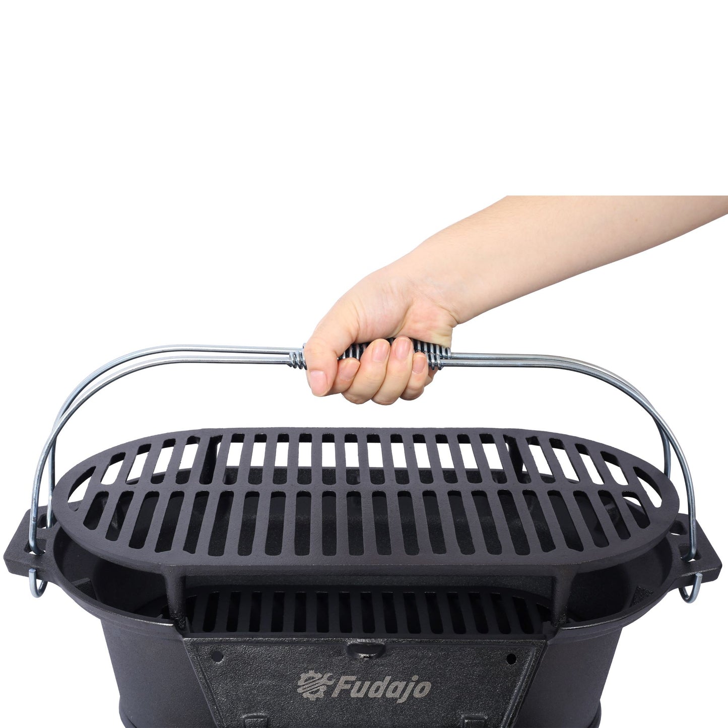 Outdoor Oval Cast Iron Grill, Portable Charcoal Grill, and Desktop Cast Iron Frying Pan