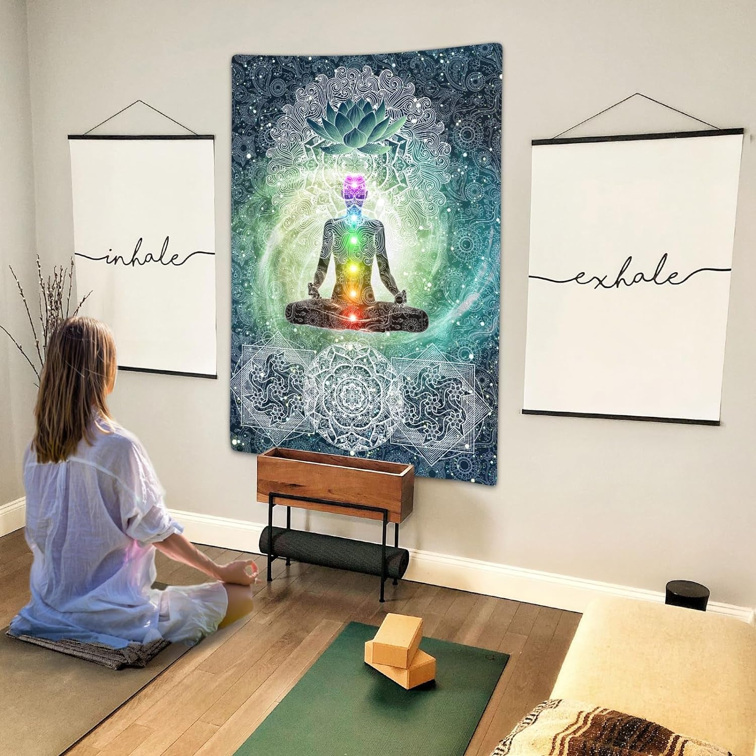 Chakra Tapestry Wall Hanging for Yoga Meditation and Home Decor (40W X 60H)