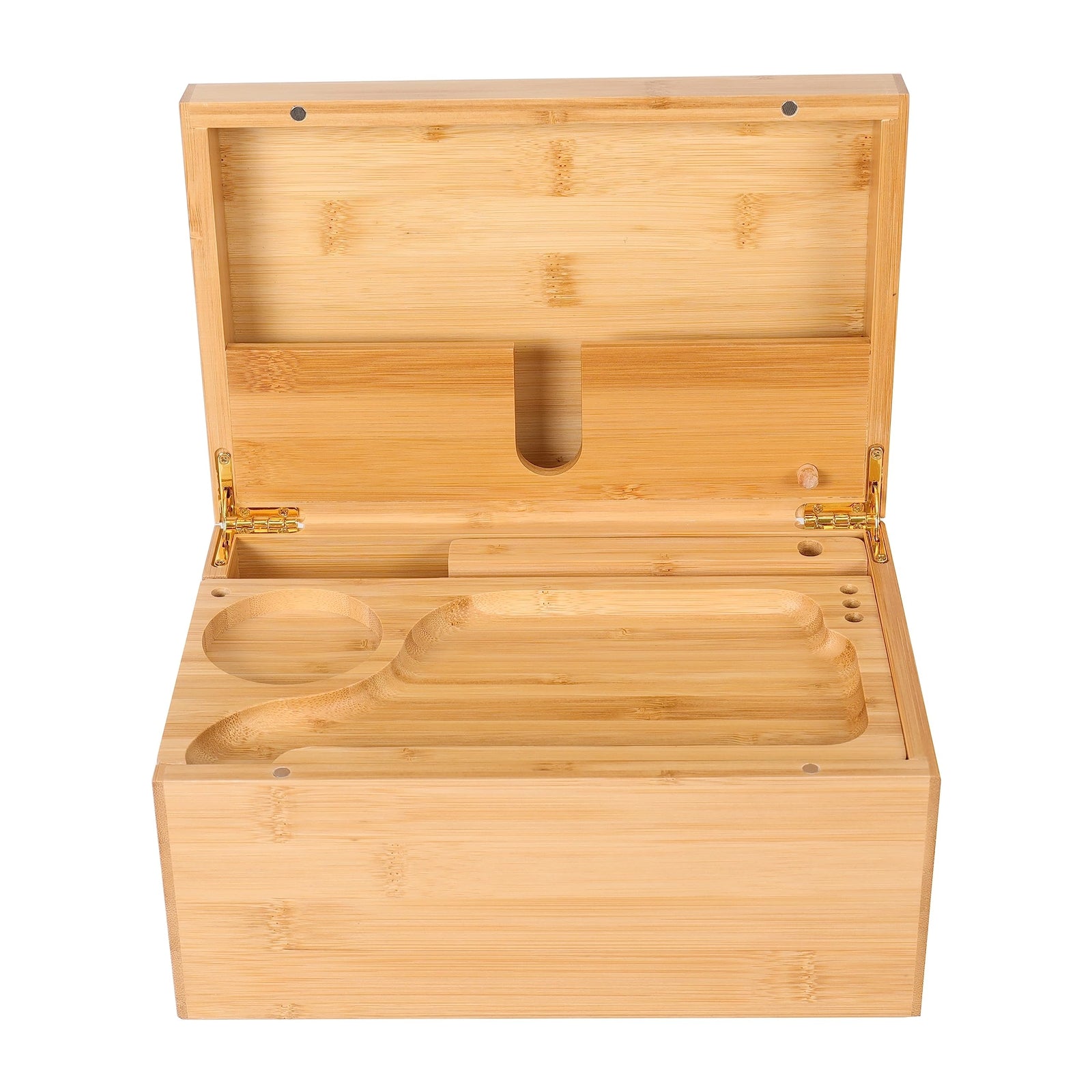 Large Wooden Box Bamboo Storage with Rolling Tray Container Airtight Jars