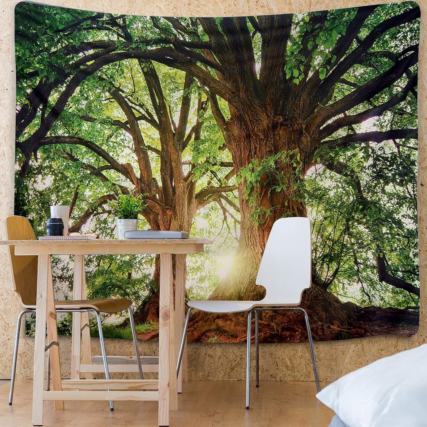Dark Green Landscape Nature Tapestry Home Decor Large Wall Hanging Tree Tapestry Enchanted Forest Backdrop for Bedroom Living Room Indoor Outdoor Decoration (59''L X 51''W)