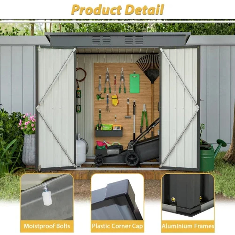 6X4 Ft Outdoor Metal Storage Shed, Galvanized Steel Tool Shed with Reinforced Floor & Lockable Door for Backyard, Lawn, Patio, Black
