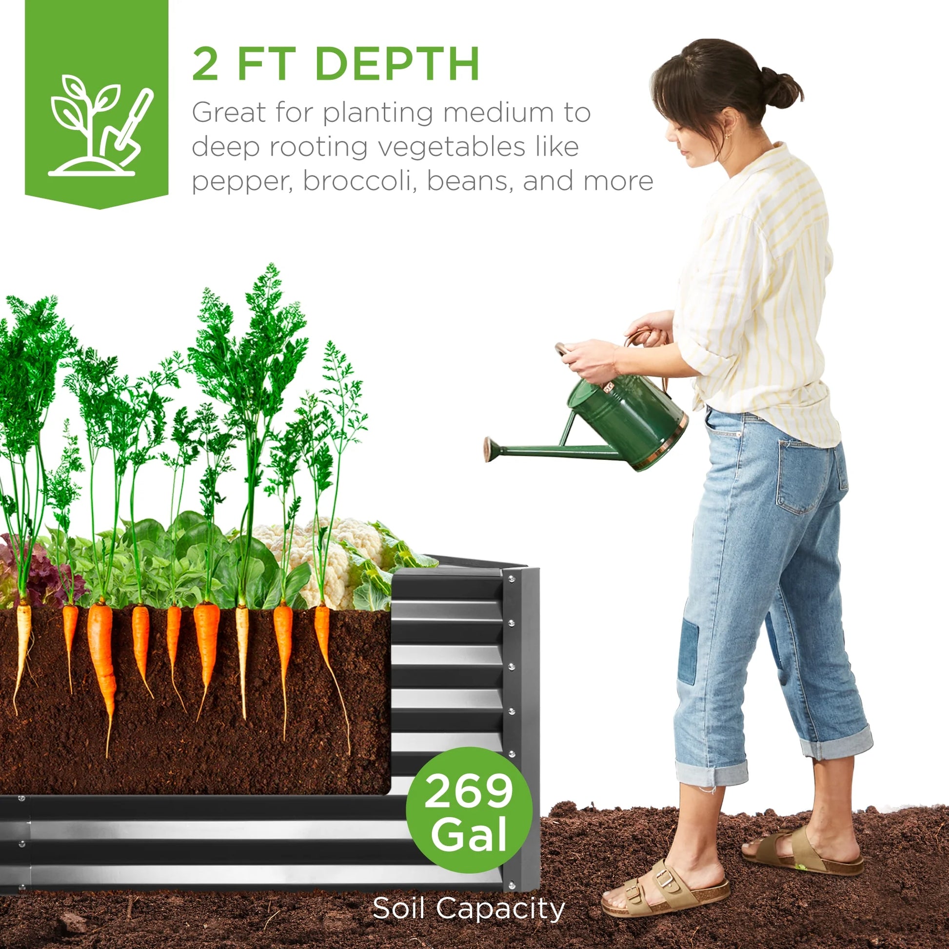 6X3X2Ft Outdoor Metal Raised Garden Bed, Planter Box for Vegetables, Flowers, Herbs - Gray