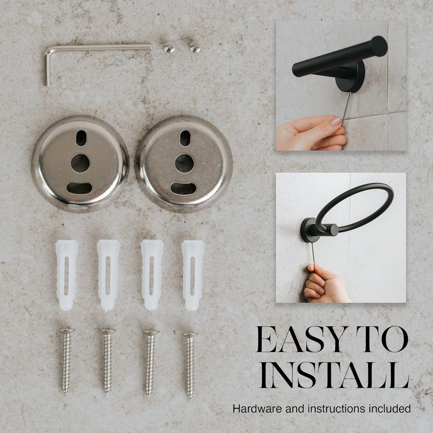 - 4 Piece Matte Black Bathroom Hardware Set - Towel Rack Set, Towel Holder & Wall Mounted Fixtures - Stainless Steel Matte Black Accessories