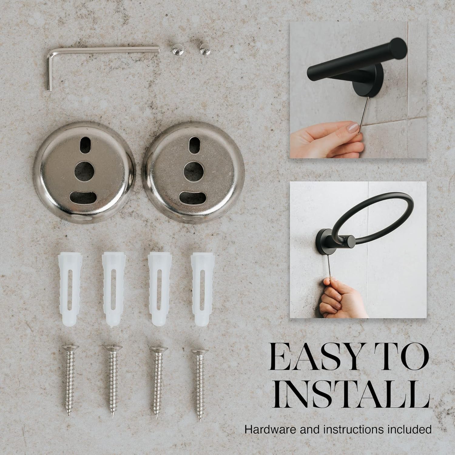 - 4 Piece Matte Black Bathroom Hardware Set - Towel Rack Set, Towel Holder & Wall Mounted Fixtures - Stainless Steel Matte Black Accessories