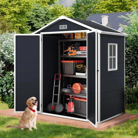 6X4 FT Resin Storage Shed,  Backyard Storage Sheds with Lockable Door, Garage Patio Garden Storage Shed, TE2770