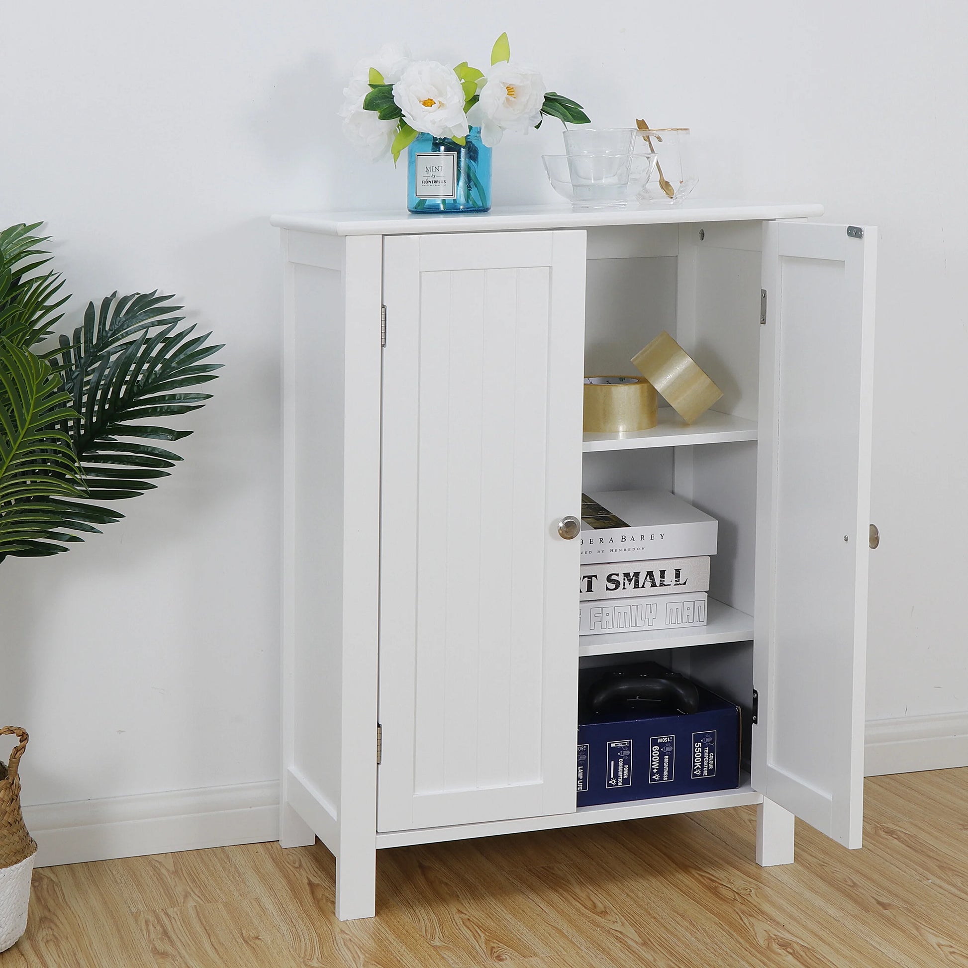 White Wooden Bathroom Floor Cabinet Storage Cupboard 3 Shelves save Space