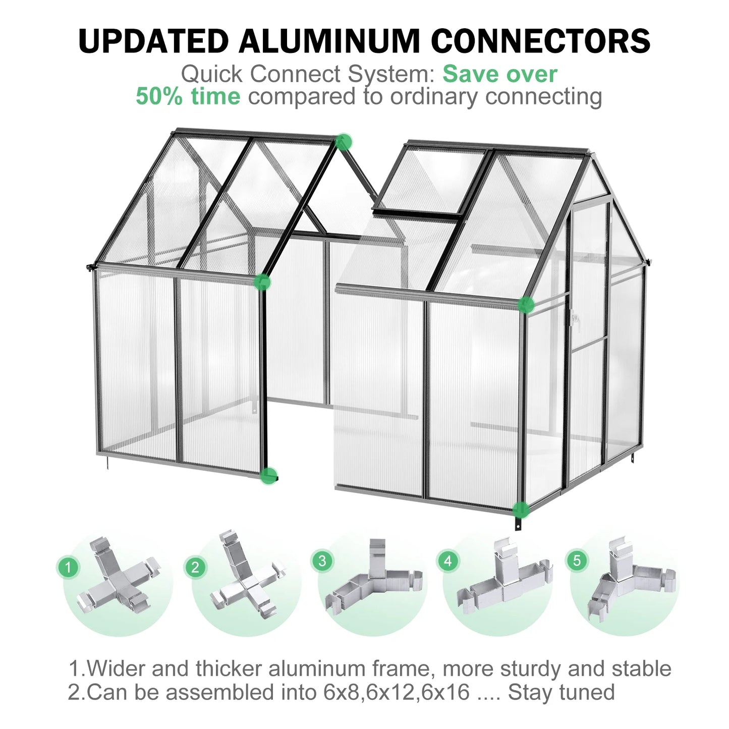 6'X8' Greenhouse for Outdoors,Upgraded Polycarbonate Greenhouse Aluminum Walk in Greenhouses W/Vent Window, Lockable Door & Reinforce Connector Heavy Duty Green House for Outdoor, Patio,