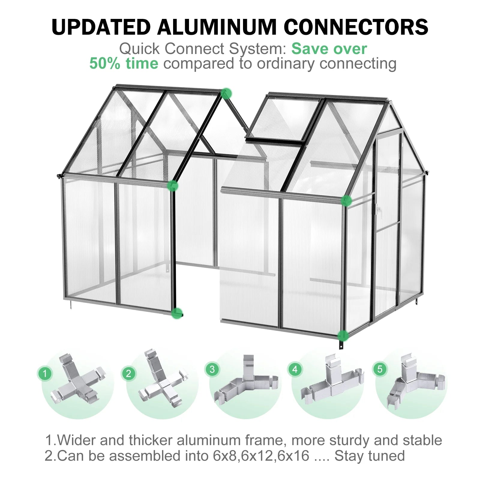 6'X8' Greenhouse for Outdoors,Upgraded Polycarbonate Greenhouse Aluminum Walk in Greenhouses W/Vent Window, Lockable Door & Reinforce Connector Heavy Duty Green House for Outdoor, Patio,