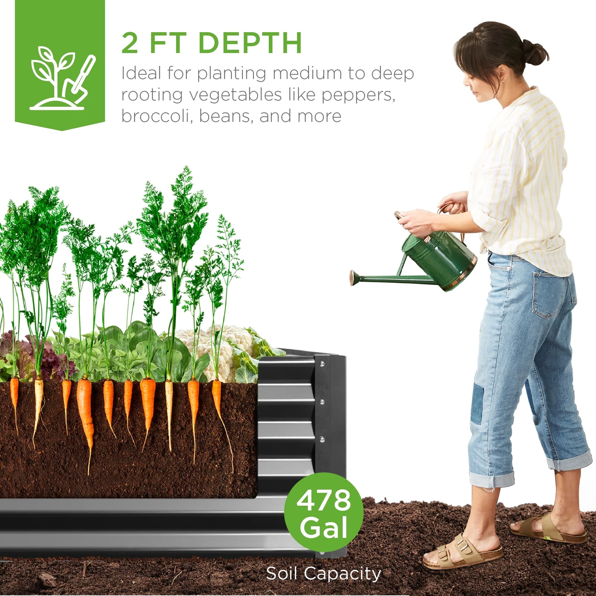8X4X2Ft Outdoor Metal Raised Garden Bed, Planter Box for Vegetables, Flowers, Herbs - Gray