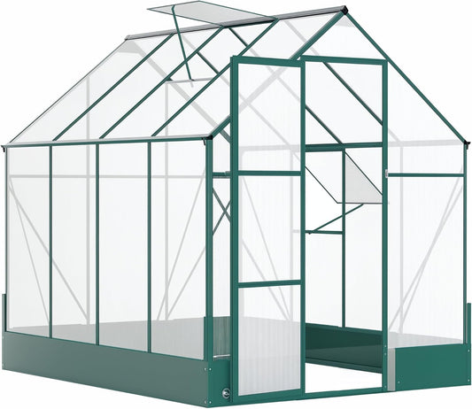 8' X 6' Greenhouse for Outdoors, Polycarbonate Greenhouse with Roof Vent and Rain Gutter, Aluminum Walk-In Green House for outside for Patio Backyard Garden, Green