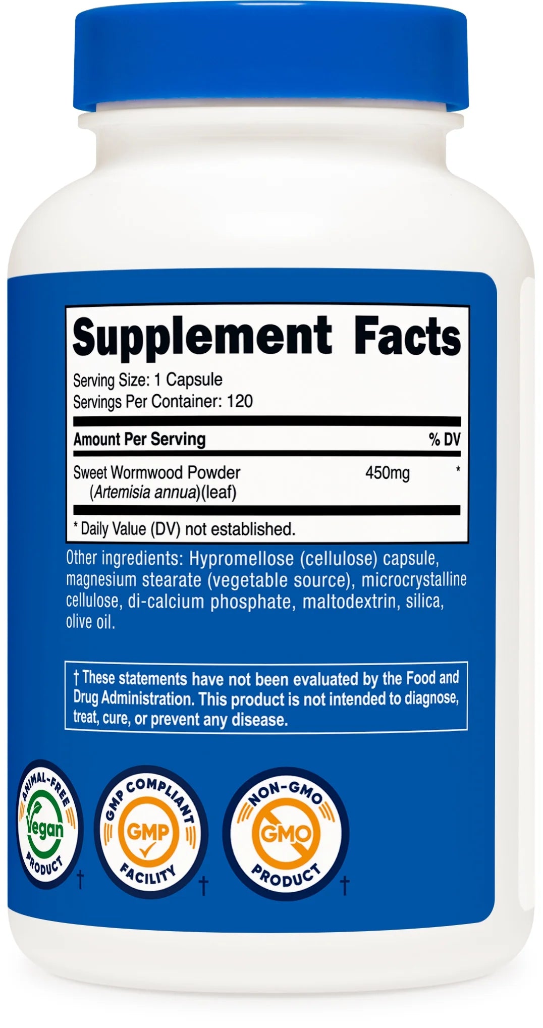 Wormwood Capsules 450Mg 120 Capsules - Gluten Free and Non-Gmo Supplement