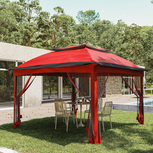 11'X11' Pop up Gazebo for Patios Gazebo Canopy Tent with Sidewalls Outdoor Gazebo with Mosquito Netting Pop up Canopy Shelter Wedding Tent (Red)