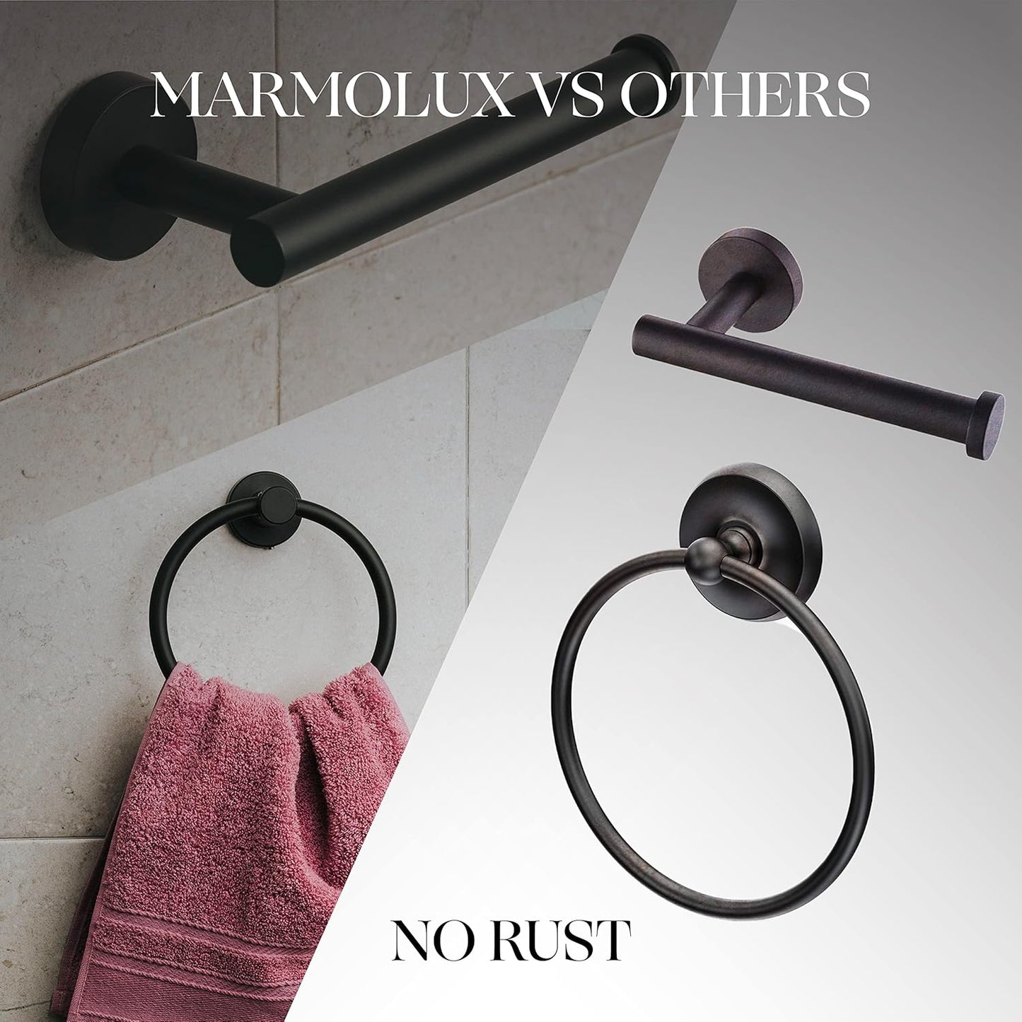 - 4 Piece Matte Black Bathroom Hardware Set - Towel Rack Set, Towel Holder & Wall Mounted Fixtures - Stainless Steel Matte Black Accessories