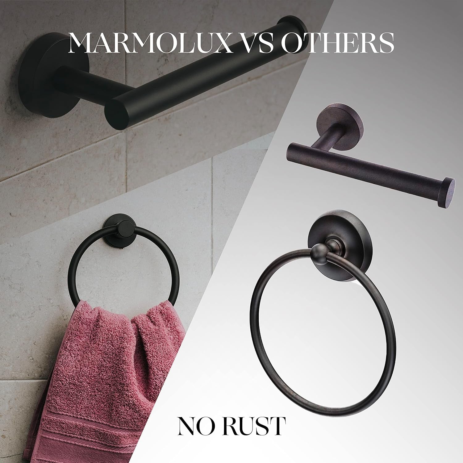 - 4 Piece Matte Black Bathroom Hardware Set - Towel Rack Set, Towel Holder & Wall Mounted Fixtures - Stainless Steel Matte Black Accessories