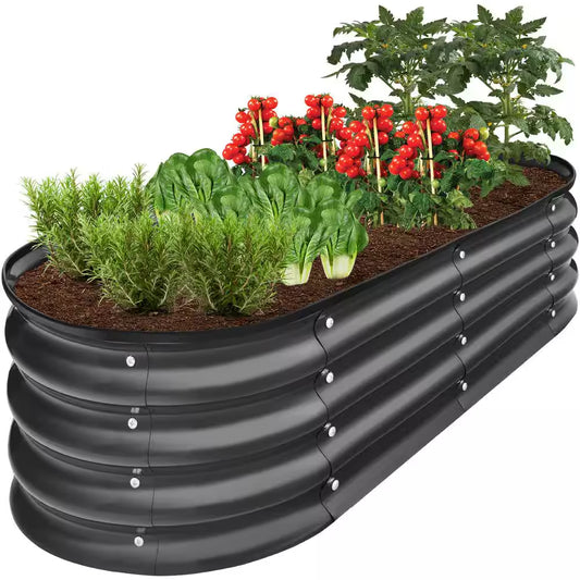 4 Ft. X 2 Ft. X 1 Ft. Dark Gray Oval Steel Raised Garden Bed, Planter Box for Vegetables, Flowers, Herbs