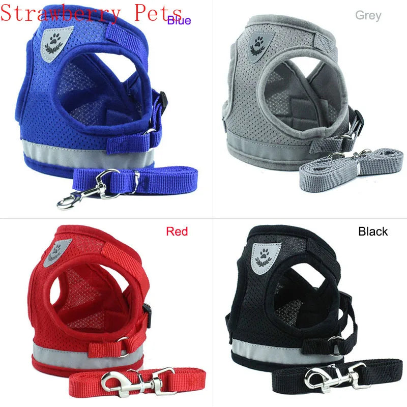 Mesh Reflective Pet Dog Collar Leash Dog Harness Leash Set for Small Medium Large Dogs Nylon Puppy Dogs Cats Harness Leash Nice