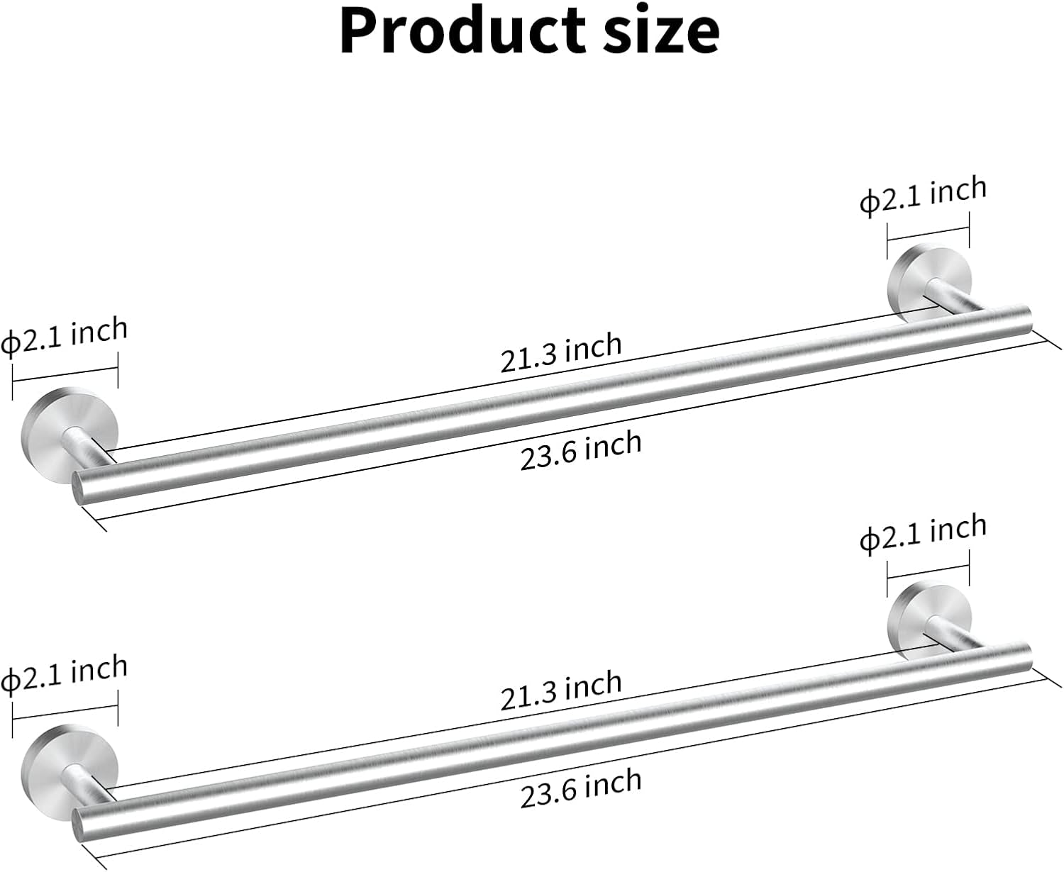 2 Pieces Brushed Nickel Bathroom Towel Bar, 24 Inch Double Towel Racks,Bathroom Towel Holder Towel Hanger for Bathroom Stainless Steel Wall Mount