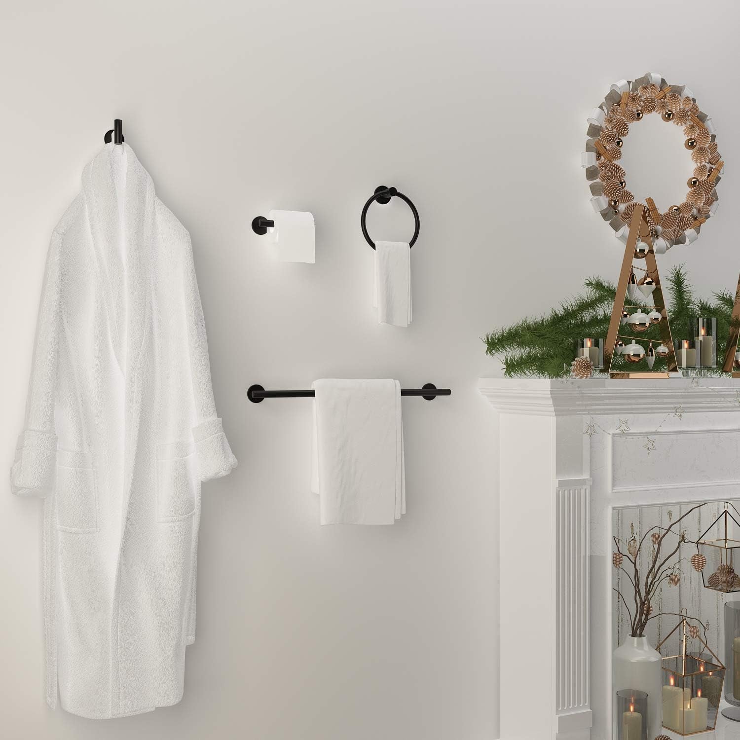 - 4 Piece Matte Black Bathroom Hardware Set - Towel Rack Set, Towel Holder & Wall Mounted Fixtures - Stainless Steel Matte Black Accessories