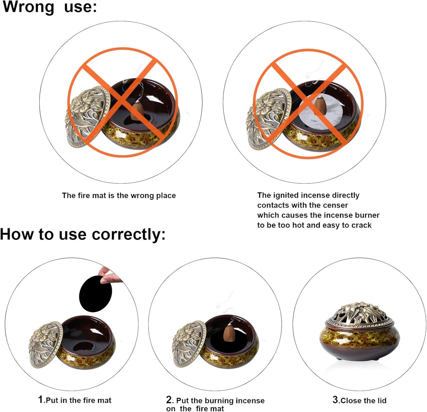 Ceramic Home Decoration Incense Sticks or Cones Burner Porcelain Incense Holder