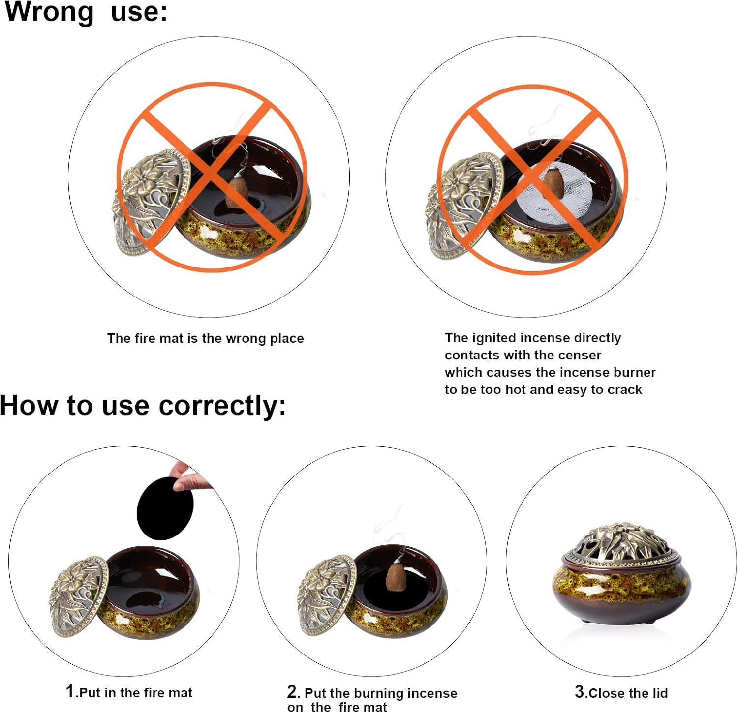 Ceramic Home Decoration Incense Sticks or Cones Burner Porcelain Incense Holder