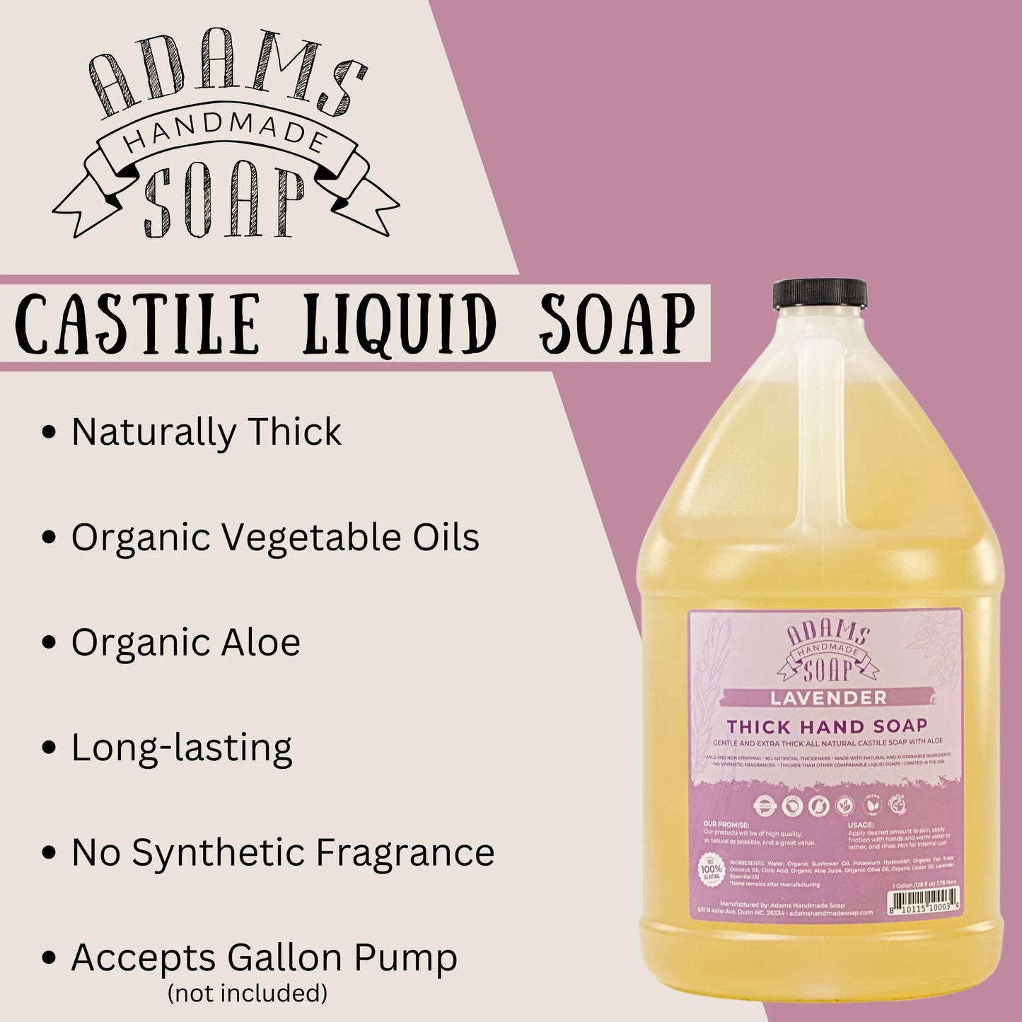 Lavender Organic Liquid Castile Hand Soap 1 Gallon Refill