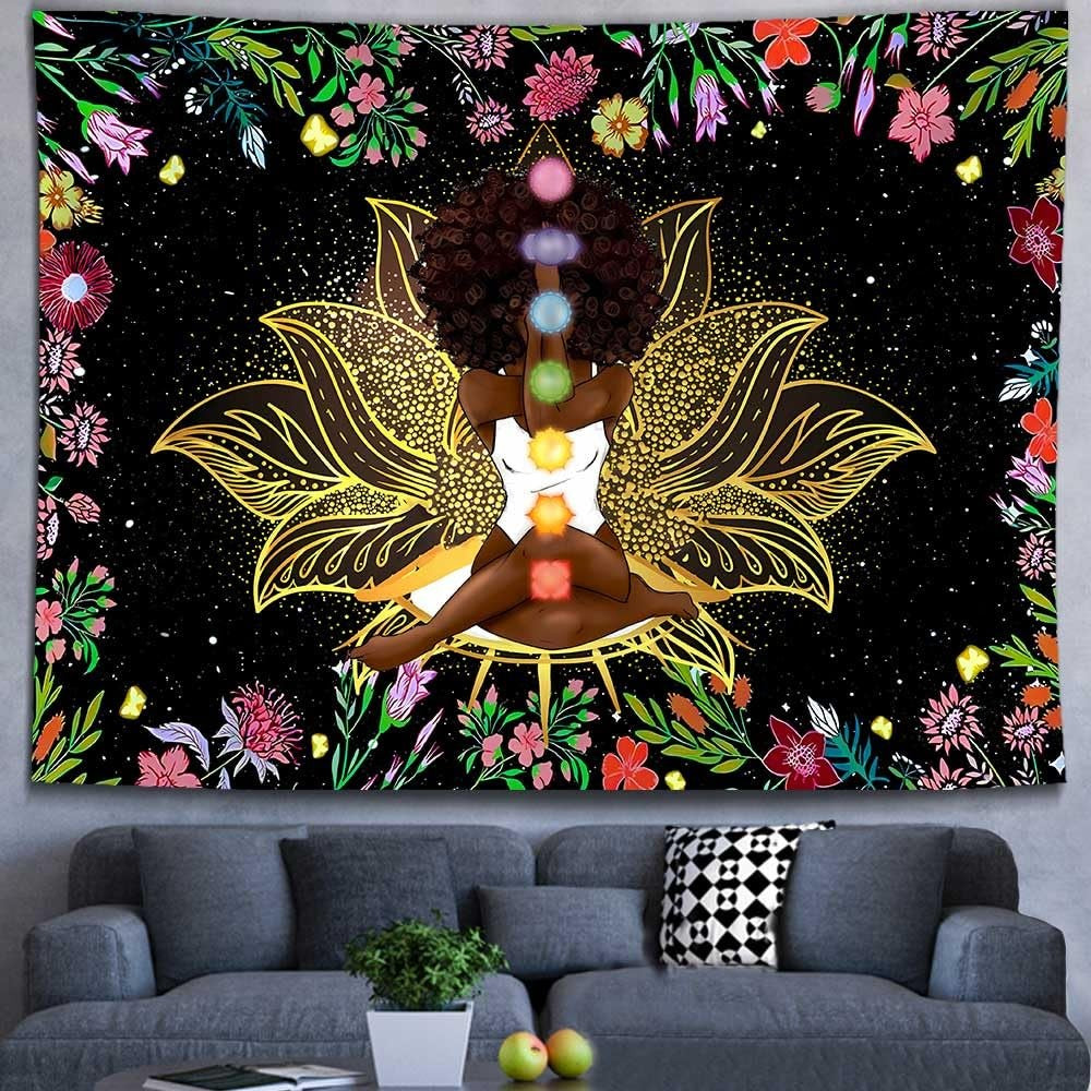 African Chakra Tapestry African American Woman Zen Meditation Tapestries 80X6...