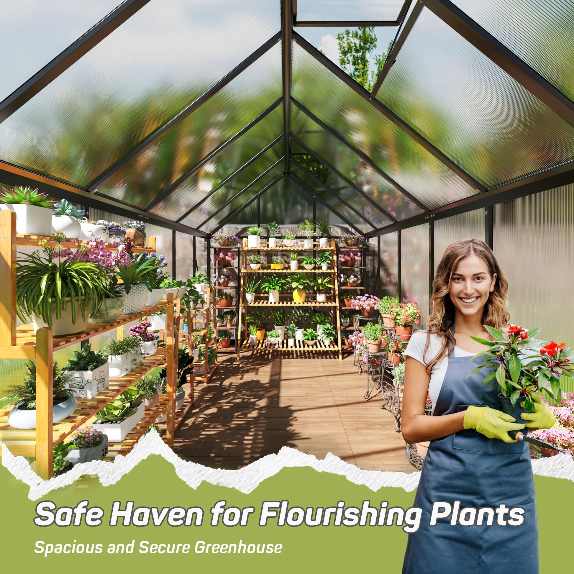 6'X11' Polycarbonate Greenhouse, Large Aluminum Walk-In Green House for Backyard