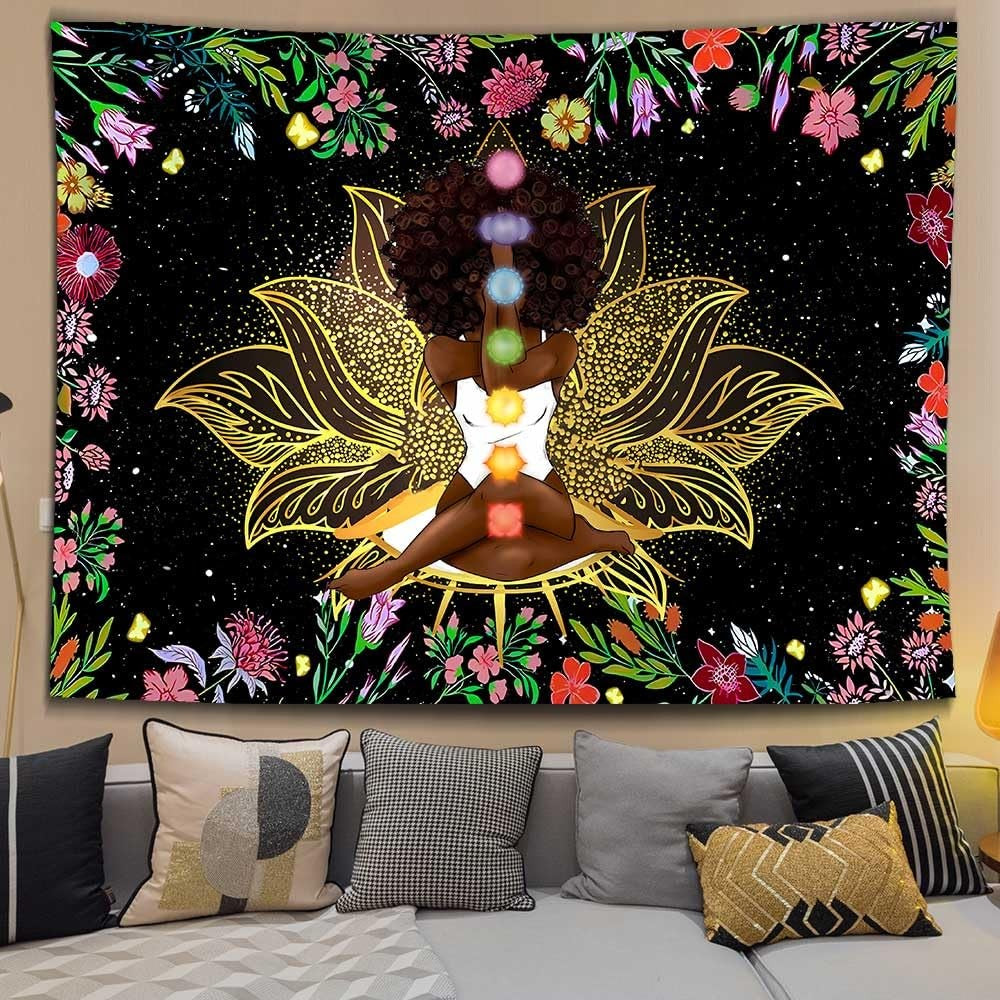 African Chakra Tapestry African American Woman Zen Meditation Tapestries 80X6...