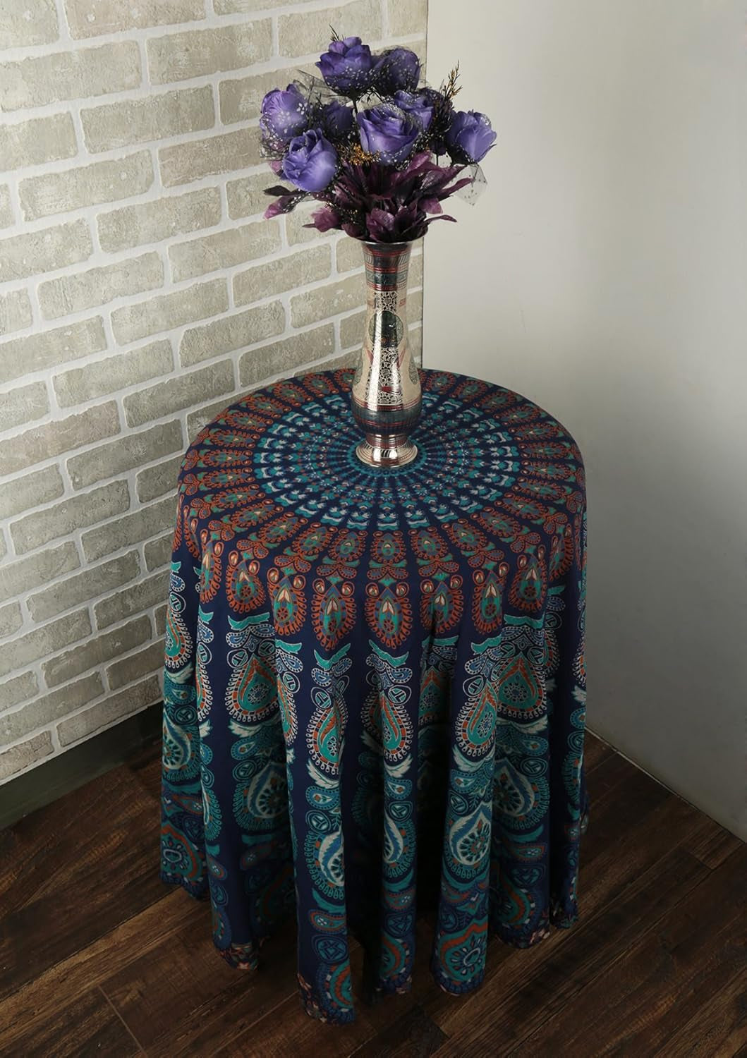 Peacock Hippie Tapestry Roundie 72 Inch Decorative Trippy Tapestries Bohemian Boho Bedding Indian Handmade Pure Cotton Sheet - Blue round Mandala Beach Towel