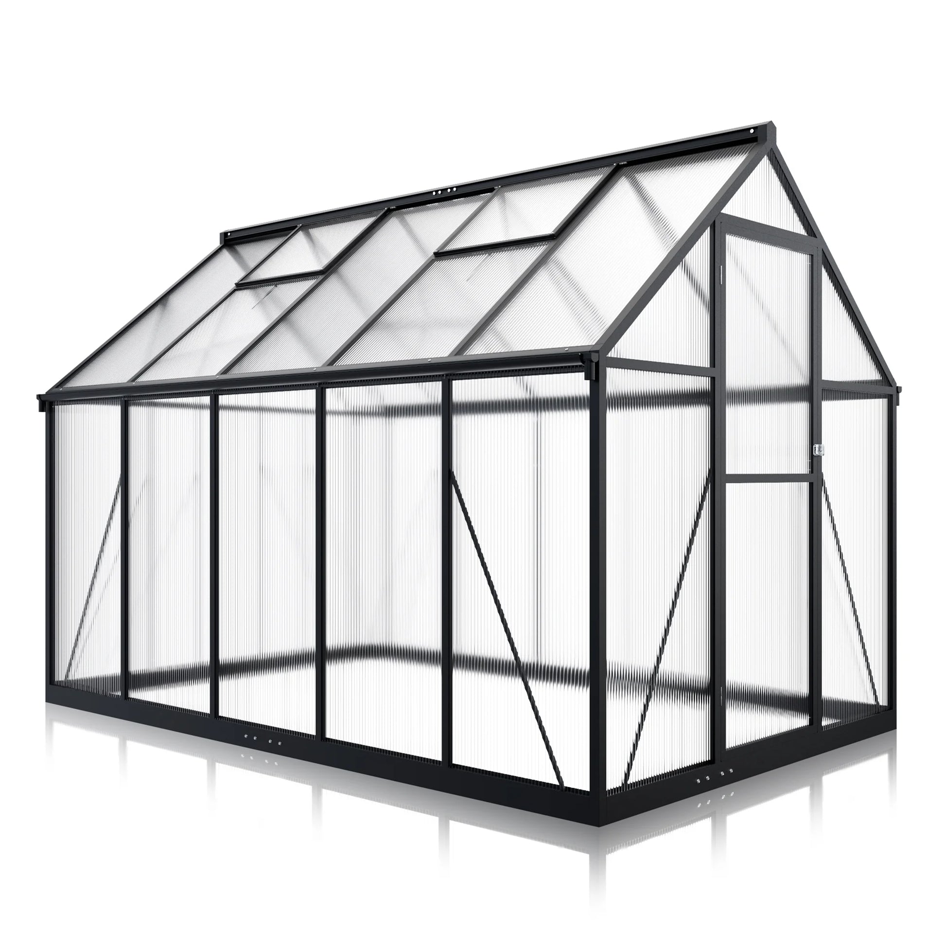 6'X9' Polycarbonate Greenhouse, Large Aluminum Walk-In Green House for Backyard