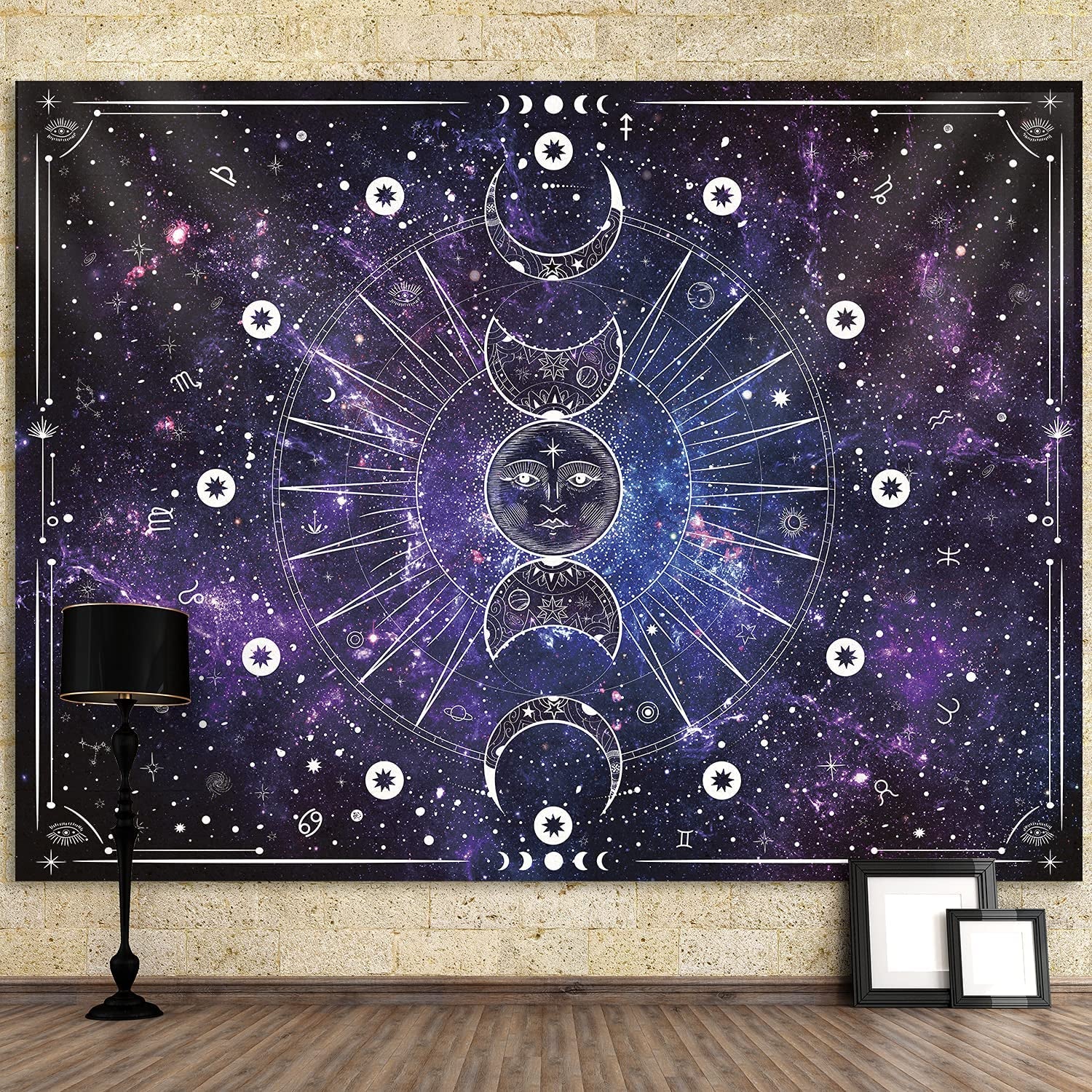 Space Tapestry Wall Hanging Sun Moon Stars Space Psychedelic Tapestries Wall Tapestry for Bedroom Aesthetic Home Wall Dorm Décor