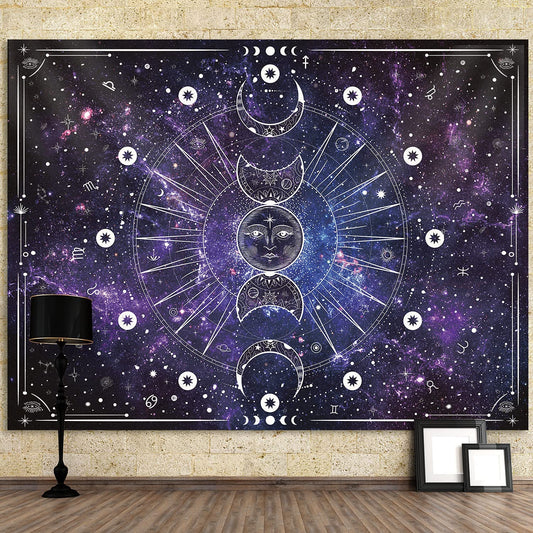 Space Tapestry Wall Hanging Sun Moon Stars Space Psychedelic Tapestries Wall Tapestry for Bedroom Aesthetic Home Wall Dorm Décor