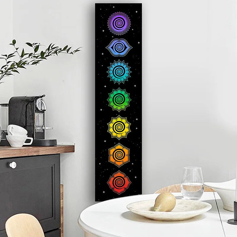 Rainbow Chakras Tapestry Buddhism Yoga Cosmic Energy Centers Meditation Tapestries Black Wall Hanging Bedroom Drom Home Decor