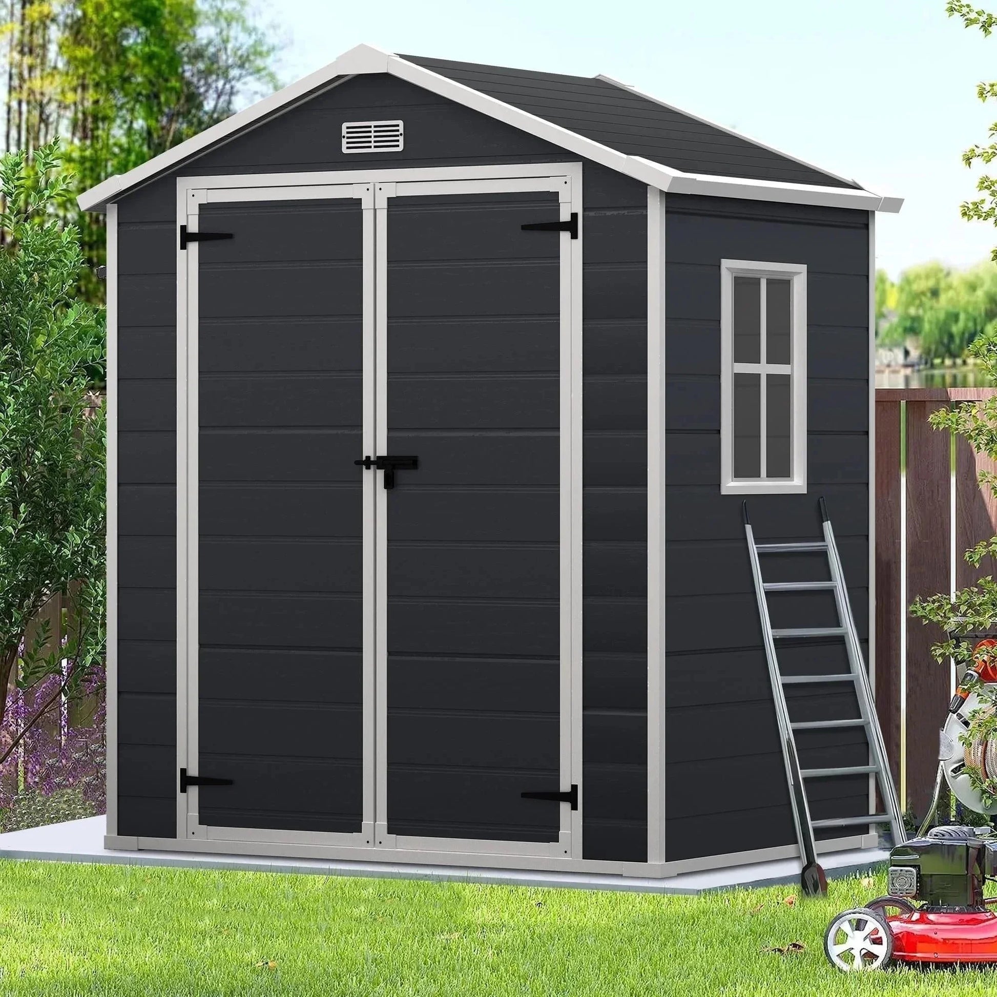 6X4 FT Resin Storage Shed,  Backyard Storage Sheds with Lockable Door, Garage Patio Garden Storage Shed, TE2770