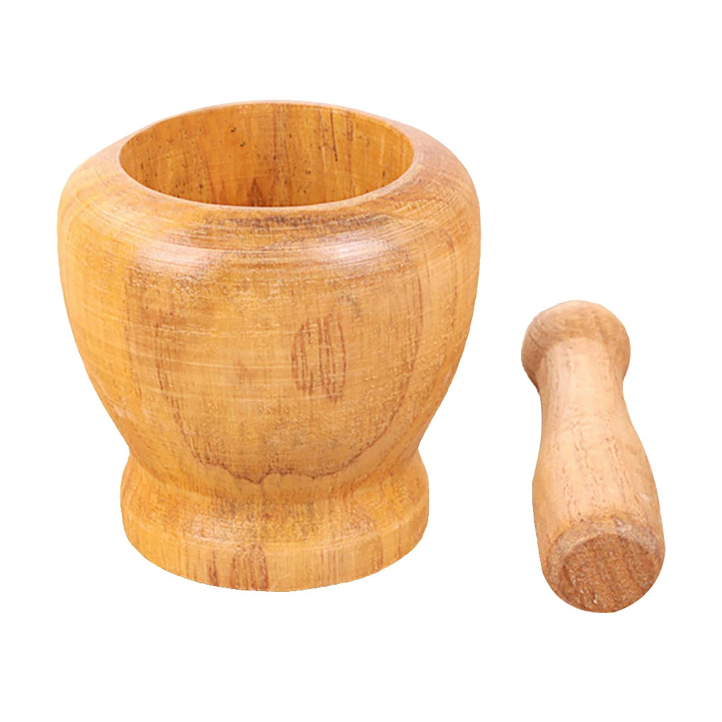 Wooden Mortar and Pestle Set Wooden Spice Pepper Crusher Herbs Grinder Garlic Mixing Bowl Kitchen Tool