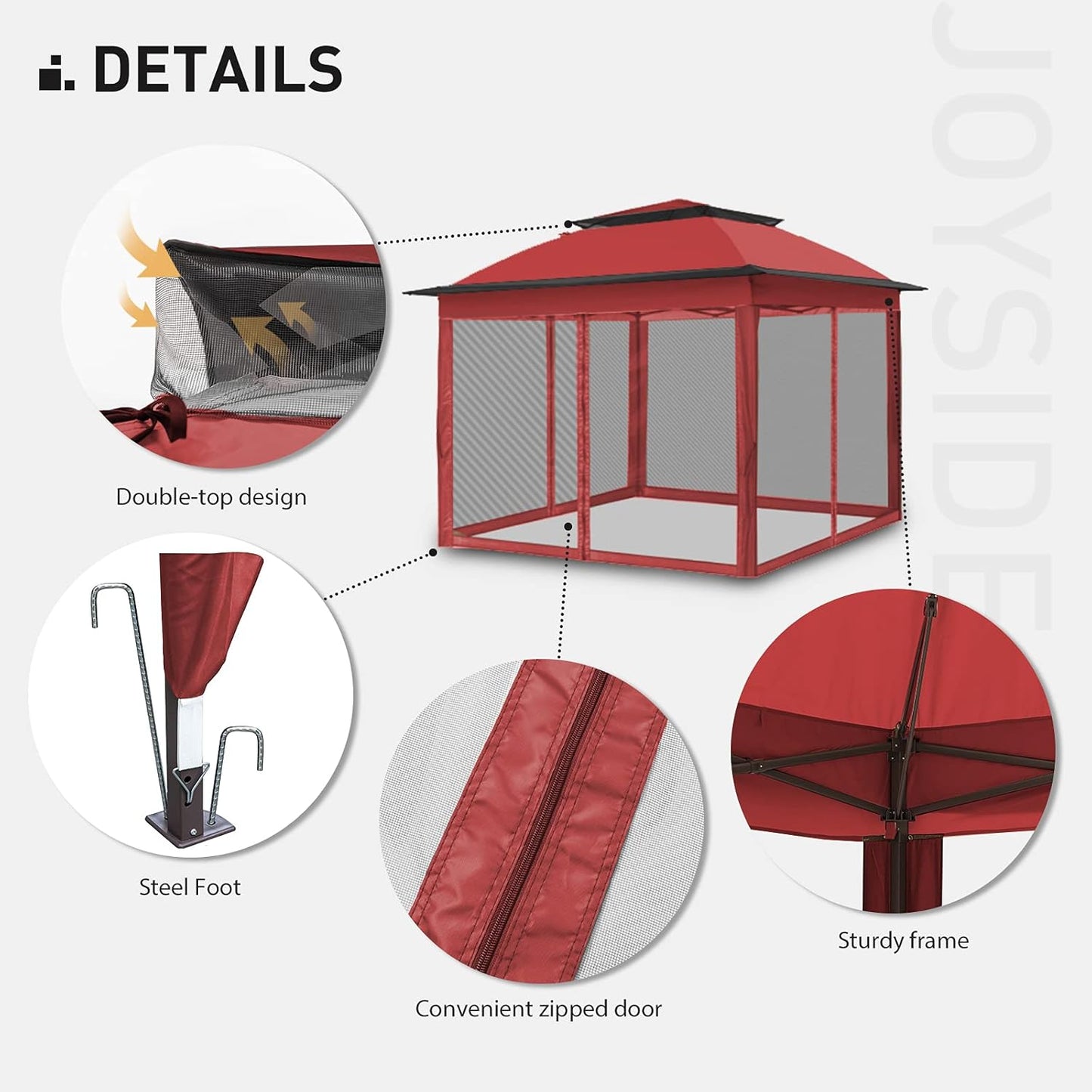 11'X11' Pop up Gazebo for Patios Gazebo Canopy Tent with Sidewalls Outdoor Gazebo with Mosquito Netting Pop up Canopy Shelter Wedding Tent (Red)