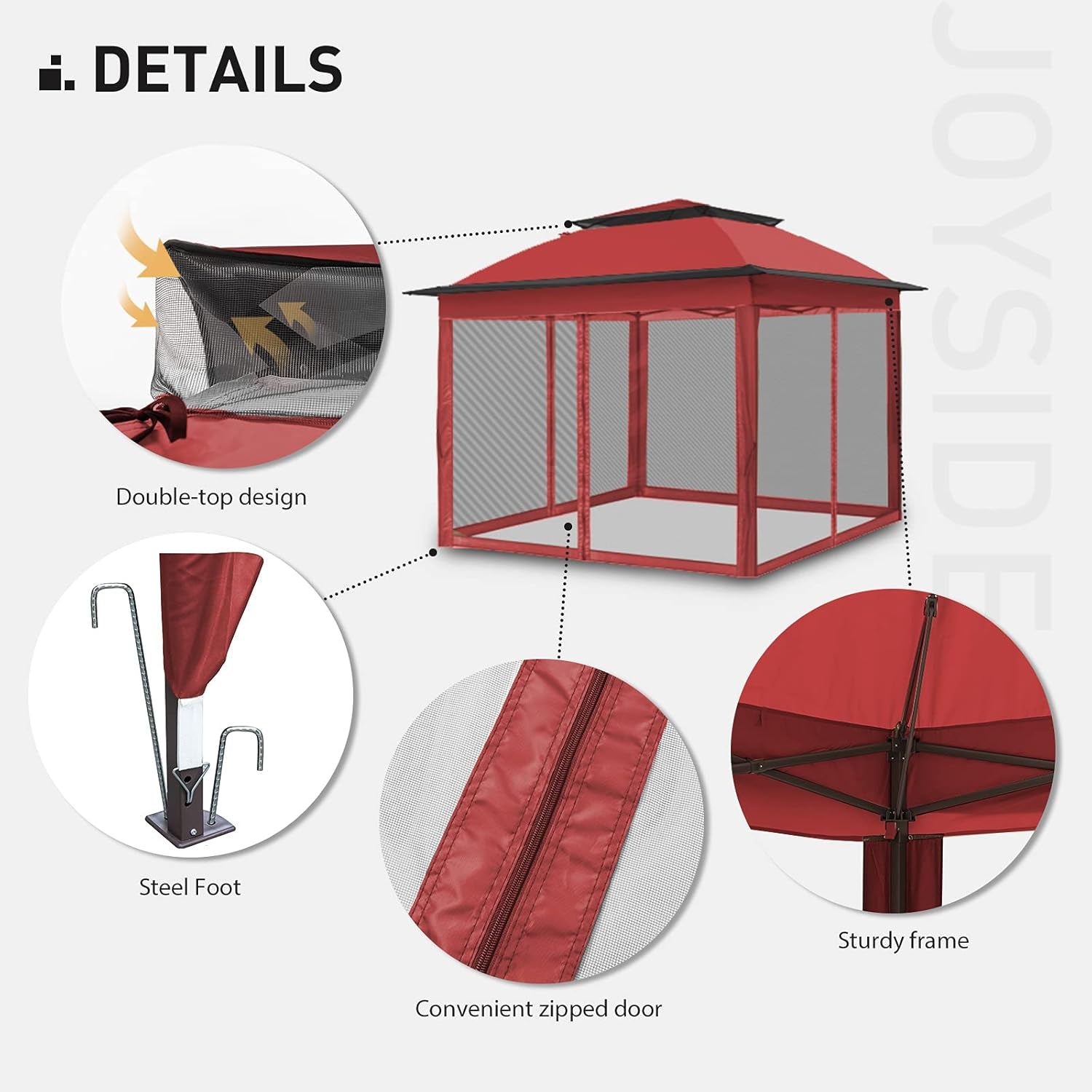 11'X11' Pop up Gazebo for Patios Gazebo Canopy Tent with Sidewalls Outdoor Gazebo with Mosquito Netting Pop up Canopy Shelter Wedding Tent (Red)