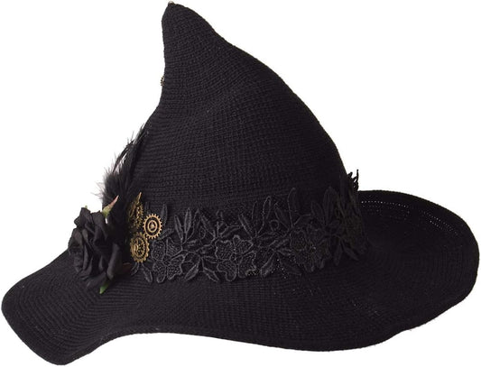 Women Felt Wool Witch Hat Knitted Cap Halloween Wizard Cap Mardi Gras Hat Headwear