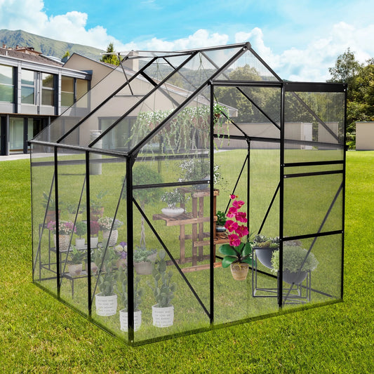 Walk in Greenhouse, Garden Greenhouse for Outdoors, Polycarbonate Plant Greenhouse with Slide Door, Anchor and Adjustable Roof Vent, 6X6Ft
