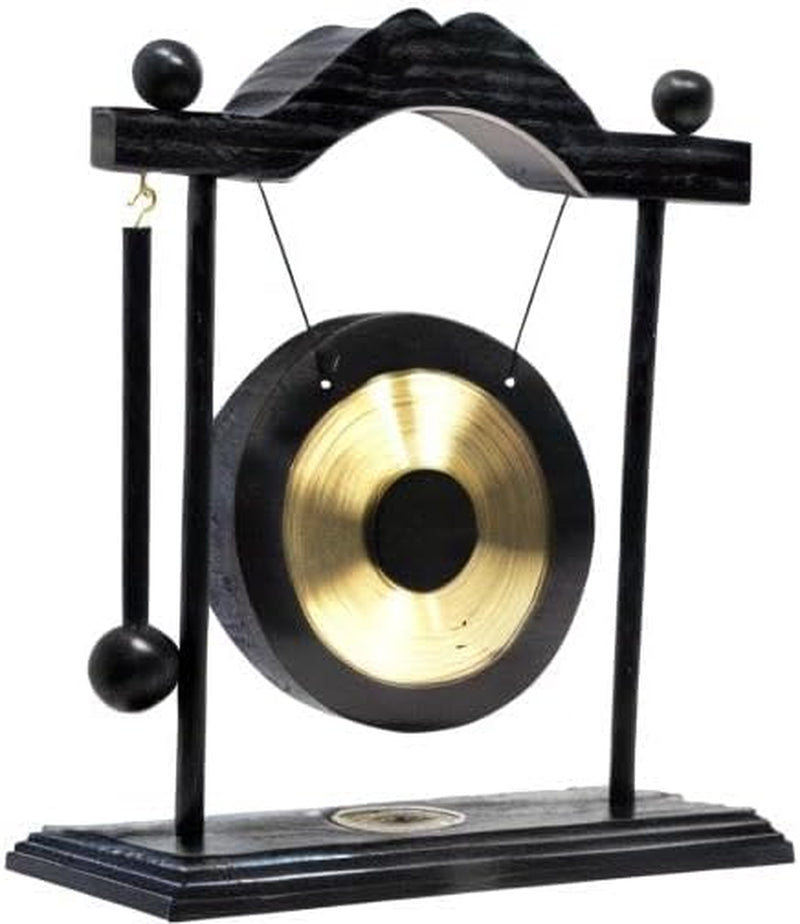 Chinese Gong - Mini Zen Art Brass Feng Shui Desktop Gong with Stand - Asian Bell for Home Decoration Chau