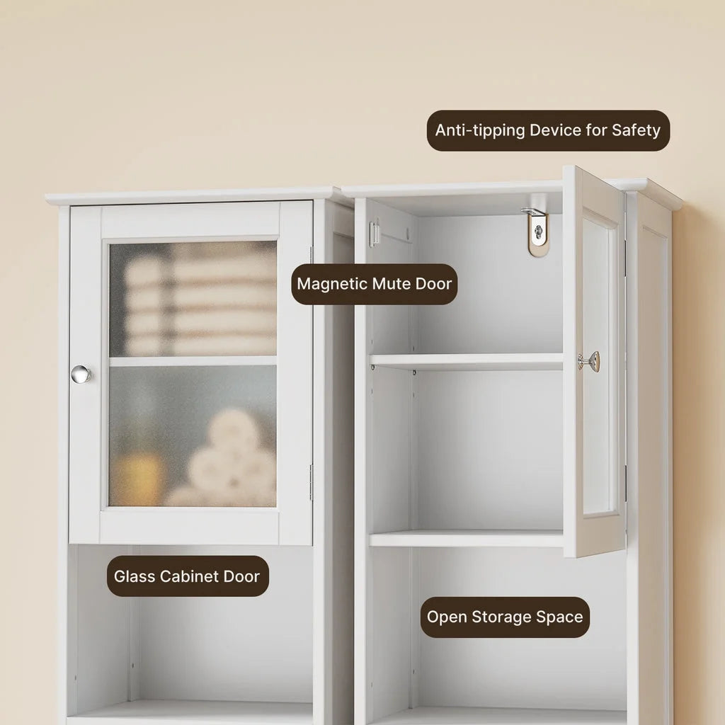 67.1 " Bathroom Storage Cabinet with Adjustable Shelves, Kitchen Pantry with Two-Way Doors for Bathroom and Kitchen, Freestanding - White