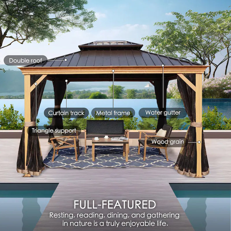 12-Ft X 20-Ft Gazebo Brown Gazebo with Hardtop Roof (Screen Included)