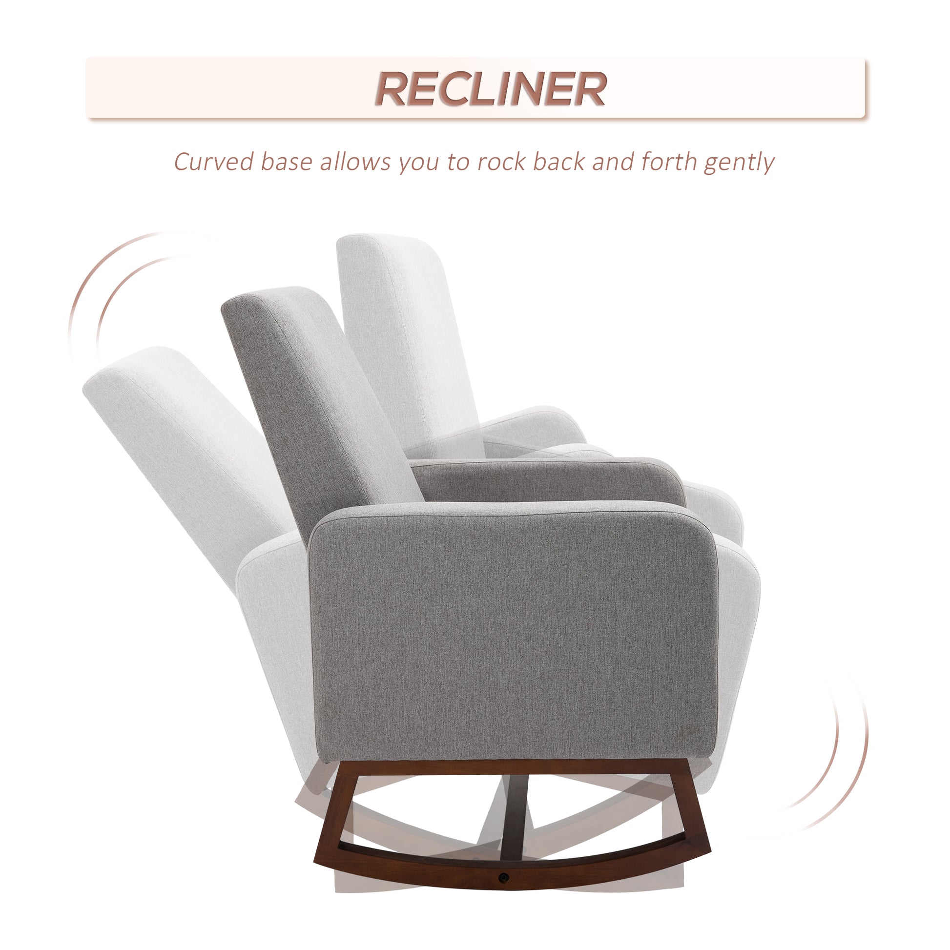 Accent Lounge Rocking Chair with Solid Curved Wood Base, Grey