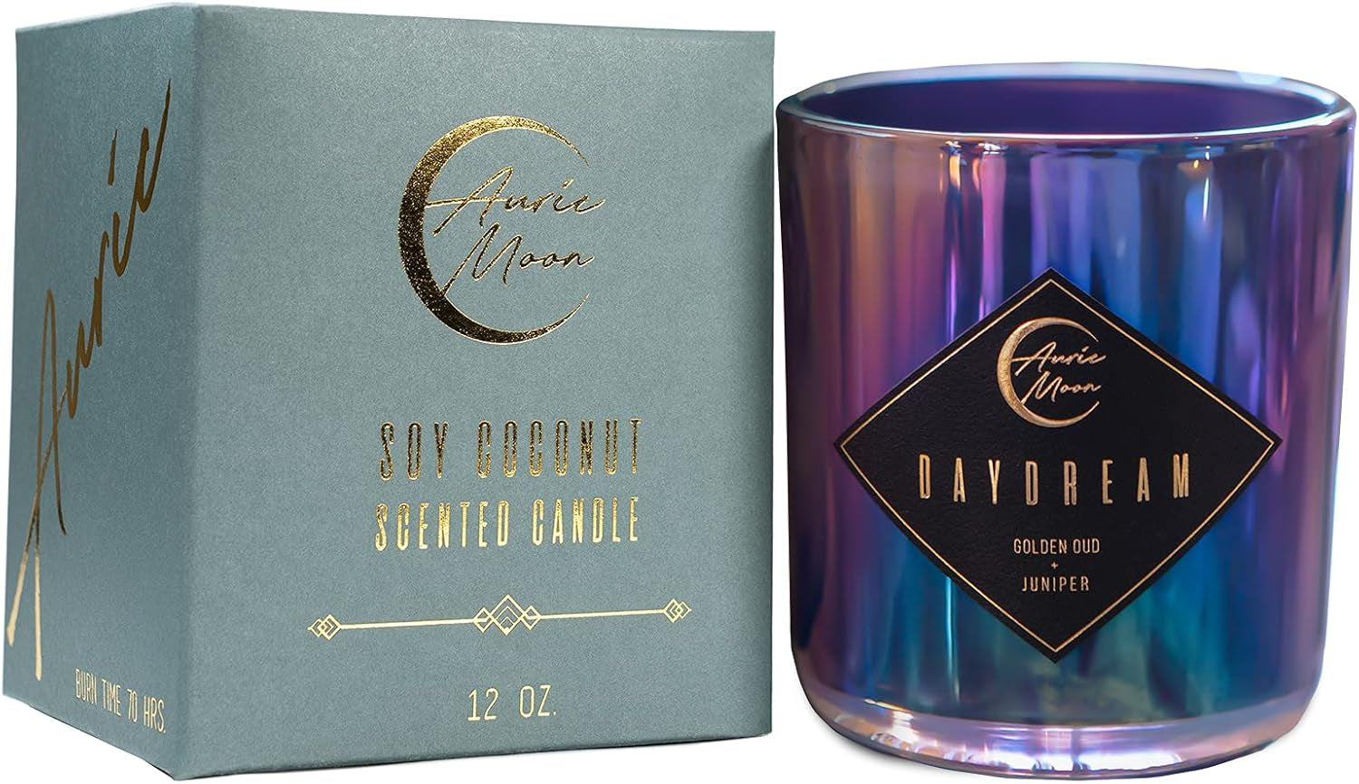 | Golden Oud + Juniper Scented Luxury Soy Coconut Candle for Women | Slow 70+ Hour Burn | Wood Crackling Wicks | 12 Oz Premium Glass | Hand-Poured in California