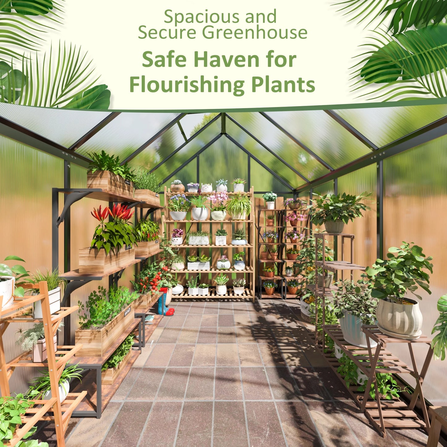 6'X9' Polycarbonate Greenhouse, Large Aluminum Walk-In Green House for Backyard