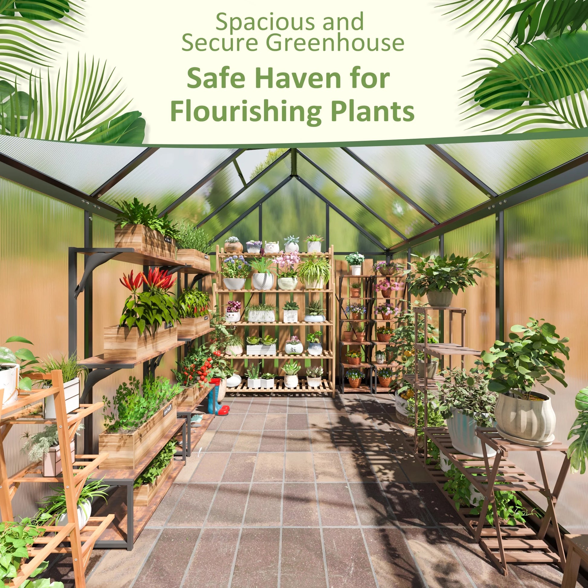 6'X9' Polycarbonate Greenhouse, Large Aluminum Walk-In Green House for Backyard