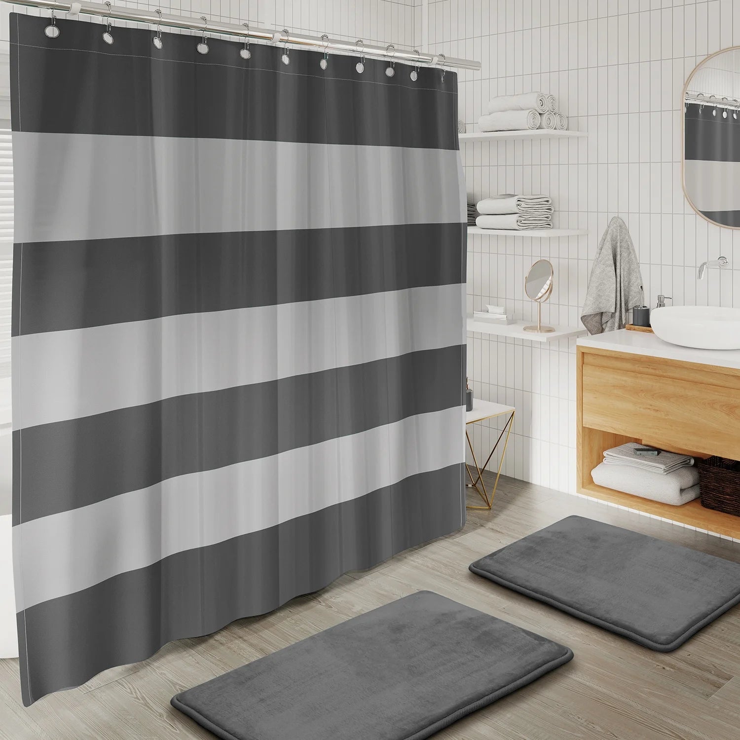 23 Piece Bathroom Accessory Gift Set, Bathroom Shower Curtain Set, and Bath Rug Set, Gray
